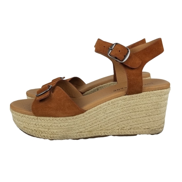 Lucky Brand Naveah Camel Brown Leather Platform Espadrille Women's Size 11 - Picture 3 of 9